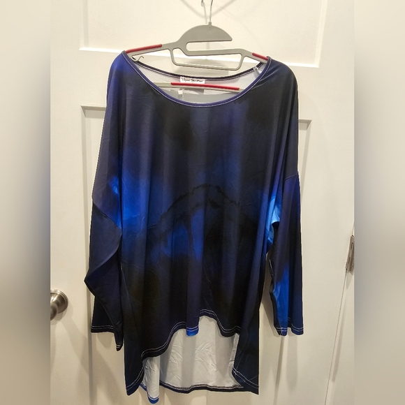 Beyond This Plane NWT Blue Tie-Dye Oversized Tunic Top Women’s 1XL Boho Lounge - Picture 1 of 12